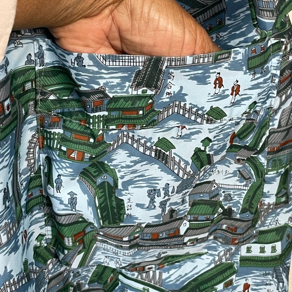 Pleetway Kimono Robe Mens One Size Blue Green Excellent Japanese Village Vintage - Picture 4 of 7